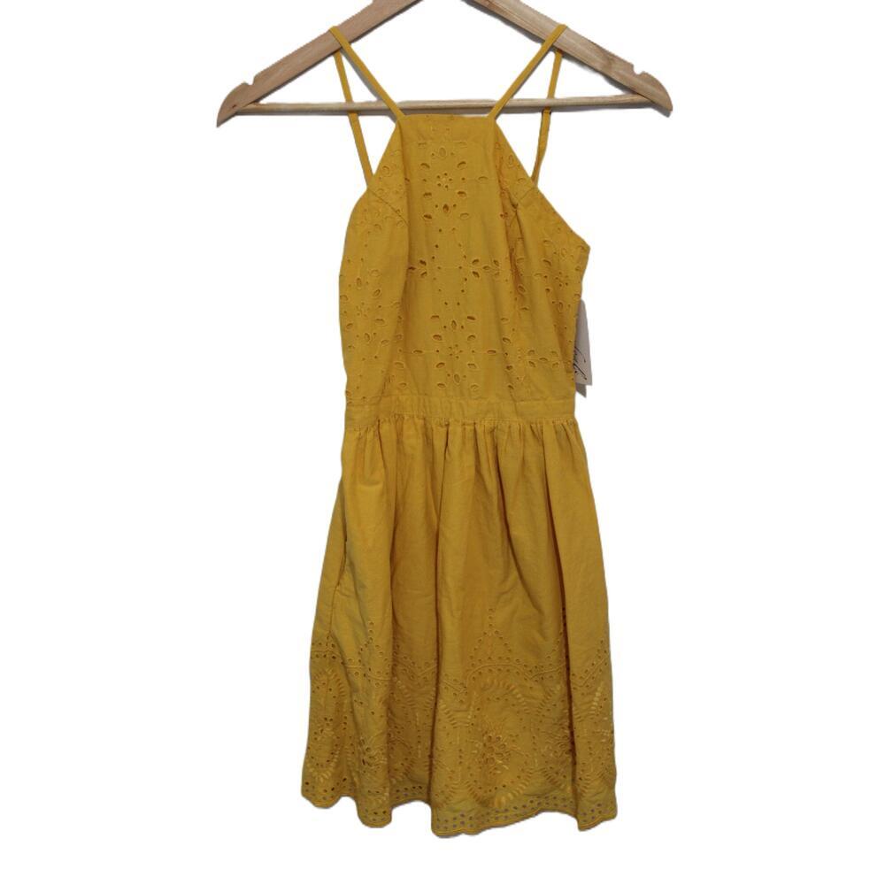Womens Abercrombie & Fitch Yellow Cotton Sleeveless Halter Mini Dress Size XS
